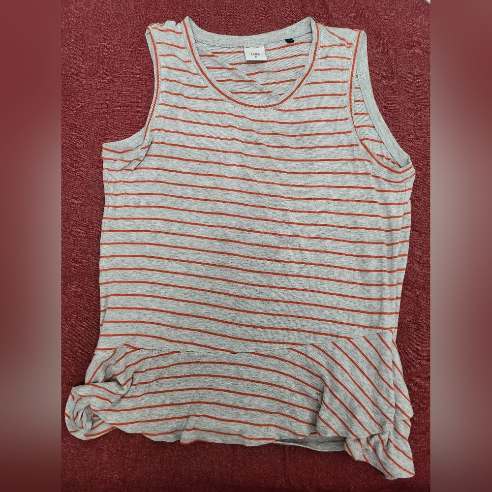 CAbi Gray and Orange Striped Tank Top
